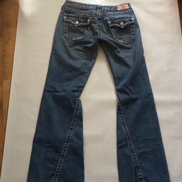 True Religion Joey Big 7 Flap Pocket Blue Faded Distressing - Picture 3 of 9